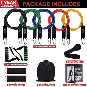 SKONYON 抵抗バンドセット、抵抗チューブ 11 個、150 ポンド、100% 天然ラテックス、エクササイズバンド、筋肉トレーニング、理学療法、ボディシェイプ、ホームワークアウト用の 5 本のチューブフィットネスバンド